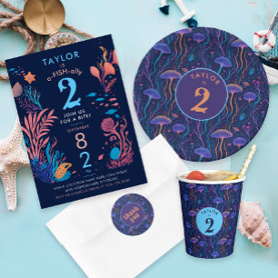 Invitación Moderno océano azul marino Náutico Niños de peces 