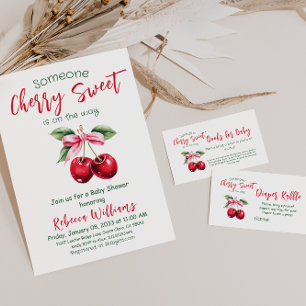 Invitación Cherry en Baby Shower, el Chica de Bow Rosado