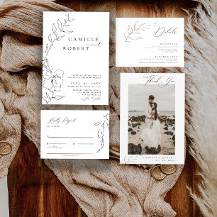Tarjeta De Agradecimiento Boda fotográfico de caligrafía Minimalista moderna