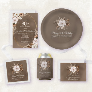 Servilleta De Papel Caída Neutra de Floral Blanca 90 cumpleaños