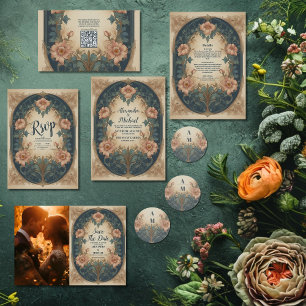 Pegatina Redonda Elegante Boda de Art Nouveau Arch