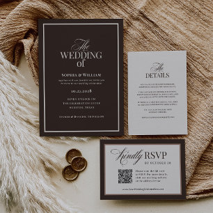 Invitación Marrón oscuro espresso   Boda neutral de lujo