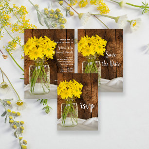 Tarjeta RSVP de boda rural Mason Jar y Daisies