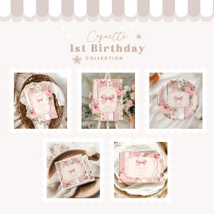Tarjeta De Agradecimiento Pink Bow Floral Fancy ONE Chica Primer cumpleaños