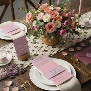 Invitación Todo En Uno Boda Rosa Rubor Firma Responder Amablemente