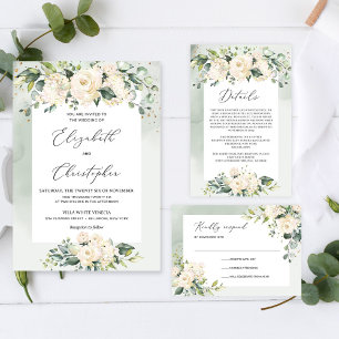 Invitación Elite de rosas blancas de eucalipto de color de ag