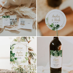 Pegatina del Favor de la Boda Tropical Beach