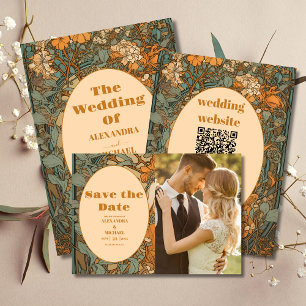 Invitación Todo En Uno Terracotta Floral Art Nouveau Boda