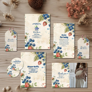 Tarjeta De Recepción Boho Strawberry Berry Sweets Books para el bebé