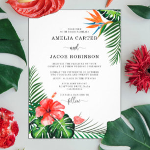 Invitación Banana deja Boda tropical monogramado