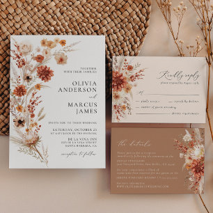 Tarjeta De Confirmación De Asistencia Boho Terracotta Dahlia Flora Silvestre Elegante Bo