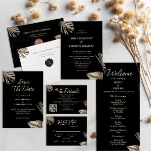 Tarjeta De Recepción Detalles de la elegante boda Black and Gold Modern