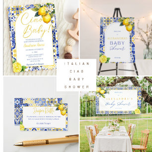 Invitación Ciao Baby Blue Tiles Lemon Amalfi Arch Baby Shower