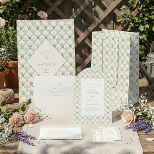 Invitación arco de baby shower de niña con lazo rosa floral c