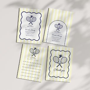 Invitación Azul Marino y Crema Preppy Tenis Despedida de Solt