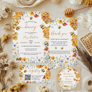Tarjeta De Agradecimiento Acuarela Abeja de miel y ducha de novias de miel