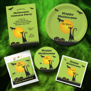 Invitaciones de Halloween para gatos negros y murc