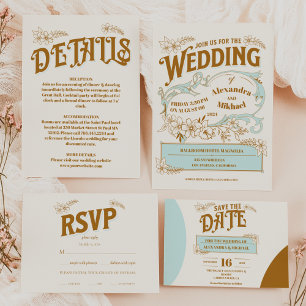 Invitación Boda del libro de la biblioteca de Vintage