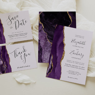 Tarjeta De Confirmación De Asistencia Boda de la Agate de Oro Púrpura Moderno