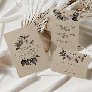 Tarjeta De Recepción Detalles del invitado del Boda Floral Kraft