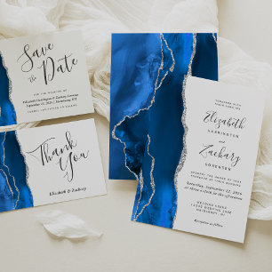 Moderno Agate Royal Blue Silver Guardar la tarjeta