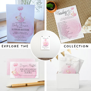 Invitación Con Relieve Metalizado Cuidada color rosa de gatito para la niña Ducha