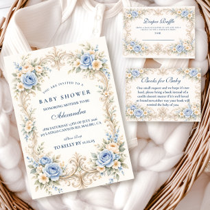 Servilleta De Papel Dusty Blue Rose Barroco Baby Shower