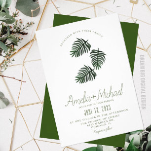 Invitación Acuarela Relieve metalizado tropical Boda de palma