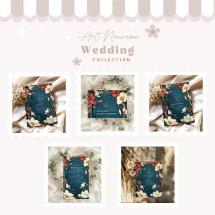 Invitación Boda Navy Blue Art Nouveau