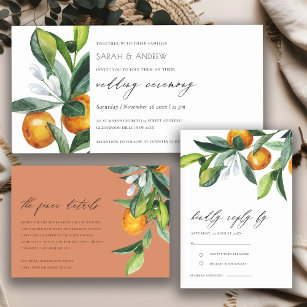 Tarjeta De Recepción Citrus Naranja Boho Boho Botánico Wedding RSVP
