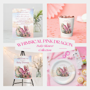 Invitación Whimsical Watercolor Pink Dragon Baby Shower