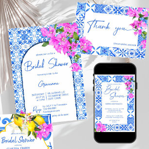 Etiqueta Para Botella De Agua Blue Tiles Bougainvillea elegante ducha de novia