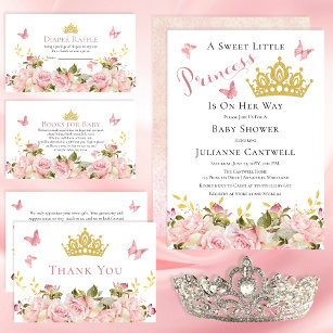 Invitación Corona   Butterflies Floral Princess Baby Shower