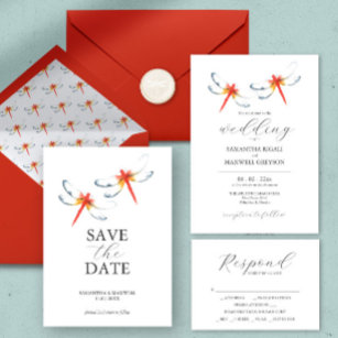 Invitaciones a la boda de color de agua libélulas 