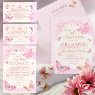 Tarjeta De Agradecimiento Baby Shower Chica de besos de mariposa rosa