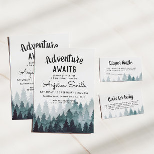 Pegatina Redonda Adventure Watercolor Rustic Forest Baby Shower