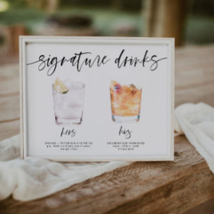 Póster firma moderna bebidas boda signo de barra de señas
