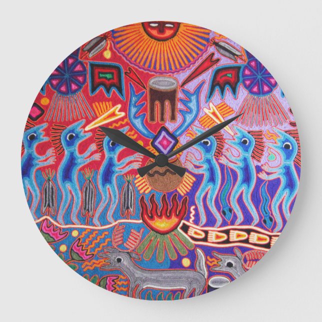 SW Huichol Peyote Ceremonia Ritual Reloj de pared (Anverso)