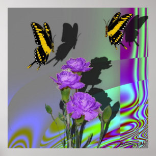 Swallowtails e impresión de los claveles
