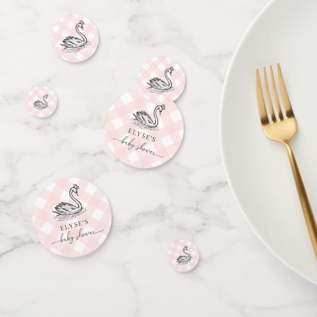 Swan Baby Shower Pink Gingham Table Confetti (Grupo)
