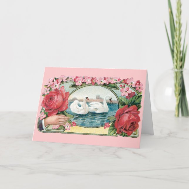 Swans y Rosas Tarjeta de arte Victorian Blank (Anverso)