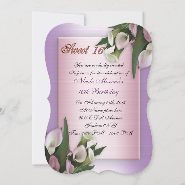 Sweet 16 calila lily, invitación de cumpleaños ele (Anverso)