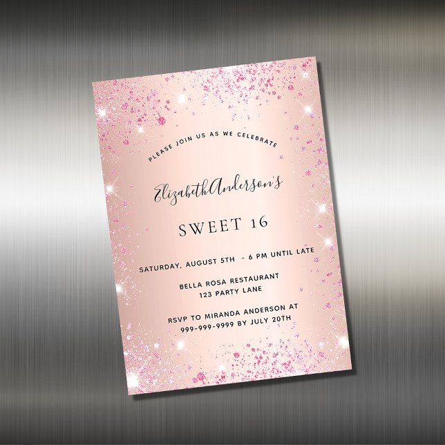 Sweet 16 imán de invitación purpurina color rosa d (Subido por el creador)