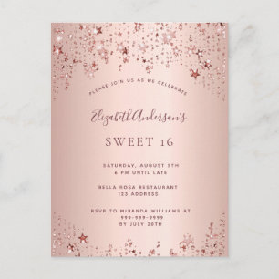 Sweet 16 Invitación de estrellas de oro rosa de 16
