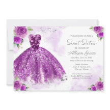 Sweet 16 Invitación Relieve metalizado plateado Pu