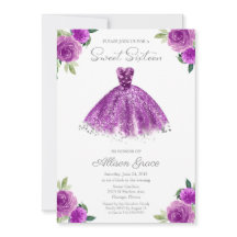 Sweet 16 Invitación Relieve metalizado plateado Pu