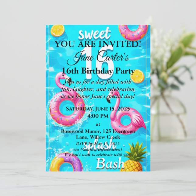 Sweet 16 Splash Bash: Invitación a la fiesta en la (Anverso de pie)