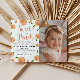 Sweet As A Peach Photo Birthday Invitación