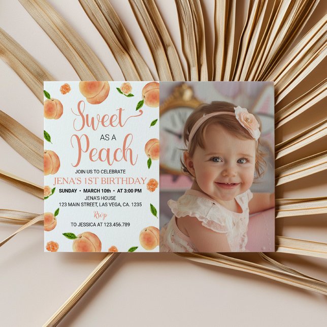 Sweet As A Peach Photo Birthday Invitación (Subido por el creador)