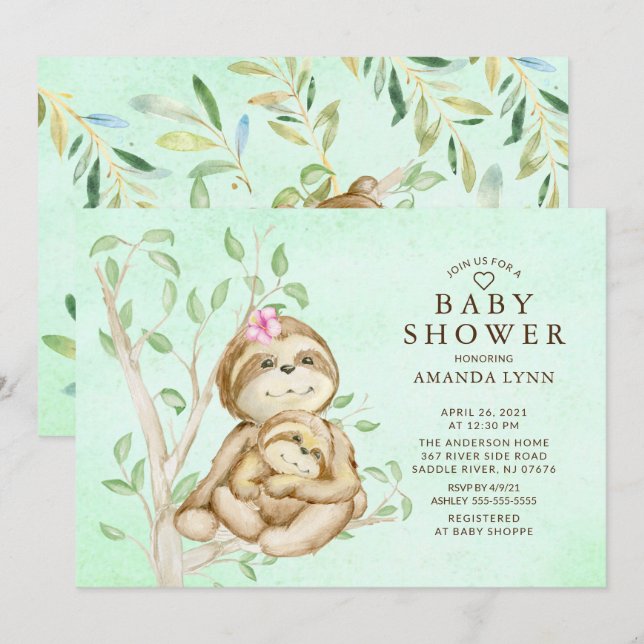 Sweet Baby Sloth Neutral Baby Shower Invitación (Anverso / Reverso)